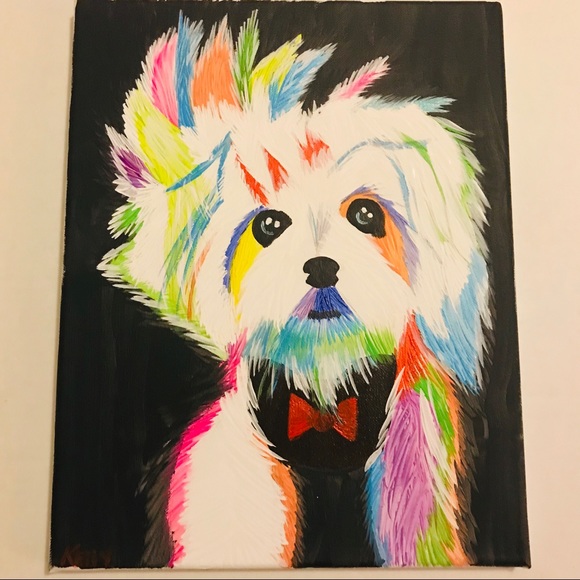 Other - Colorful Punk Rock Puppy Dog with Bow tie Painting